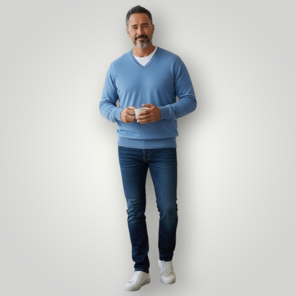 J. McLaughlin Blue‎ V-Neck Sweater with Soft Texture and Relaxed Fit